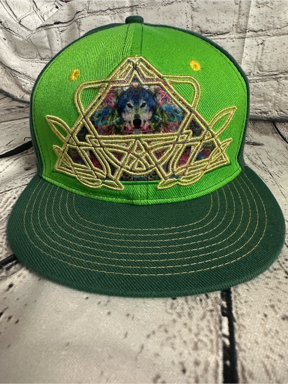 Men's Green Wolf Embroidered Snapback Hat